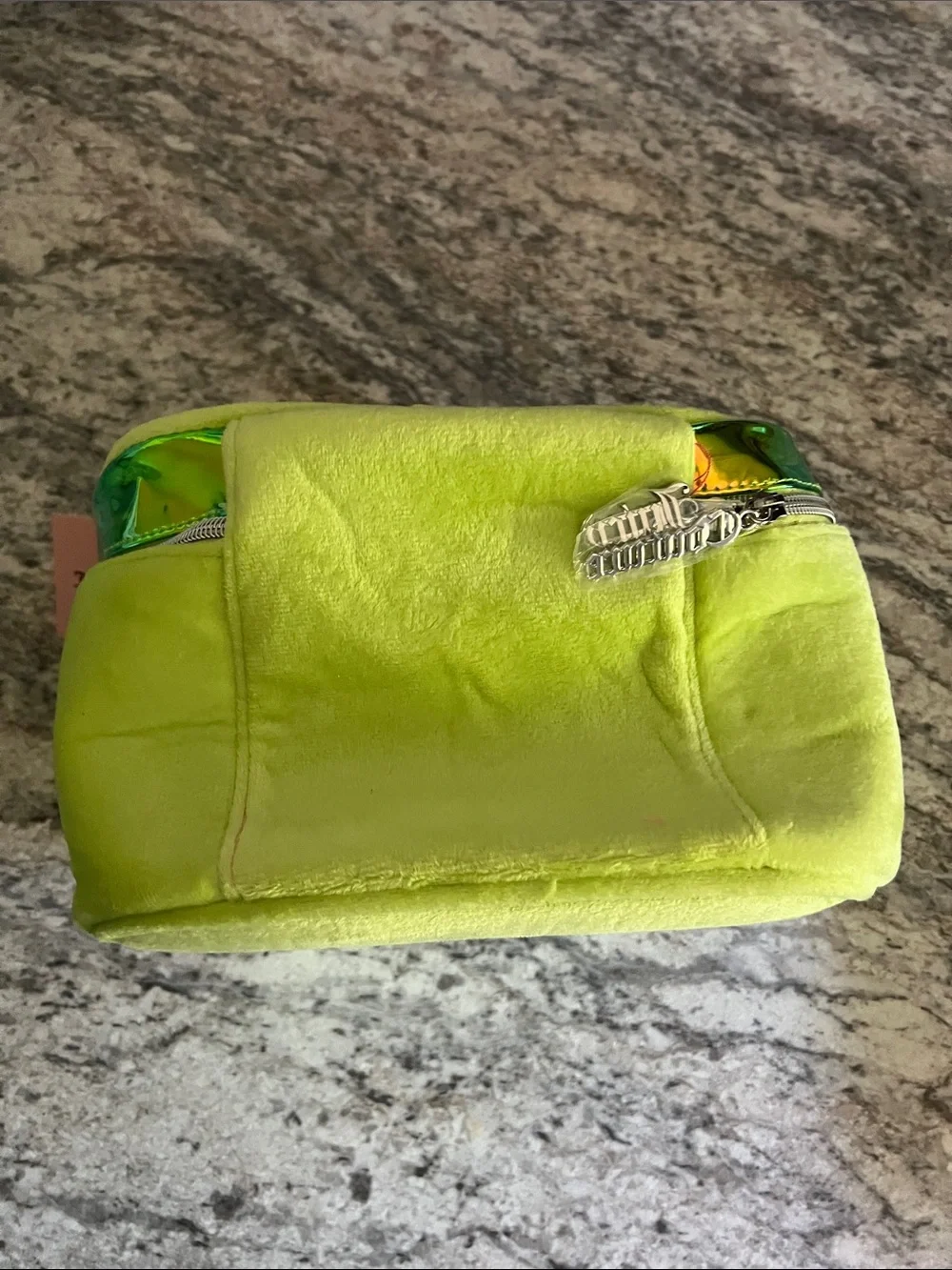 Juicy Couture Lime Green Velvet Cosmetic Bag with Rhinestone Logo
